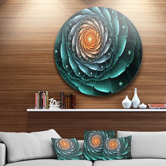 Designart - Fractal Flower Turquoise Digital Art' Floral Metal Circle Wall Art